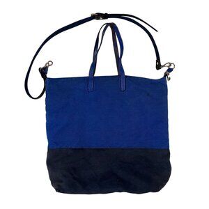 Gap Two-Tone Canvas Tote Bag With Detachable Strap & Leather Trim Blue & Black 1